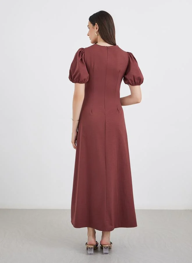 Styli Styli Solid Balloon Sleeve A-Line Maxi Dress