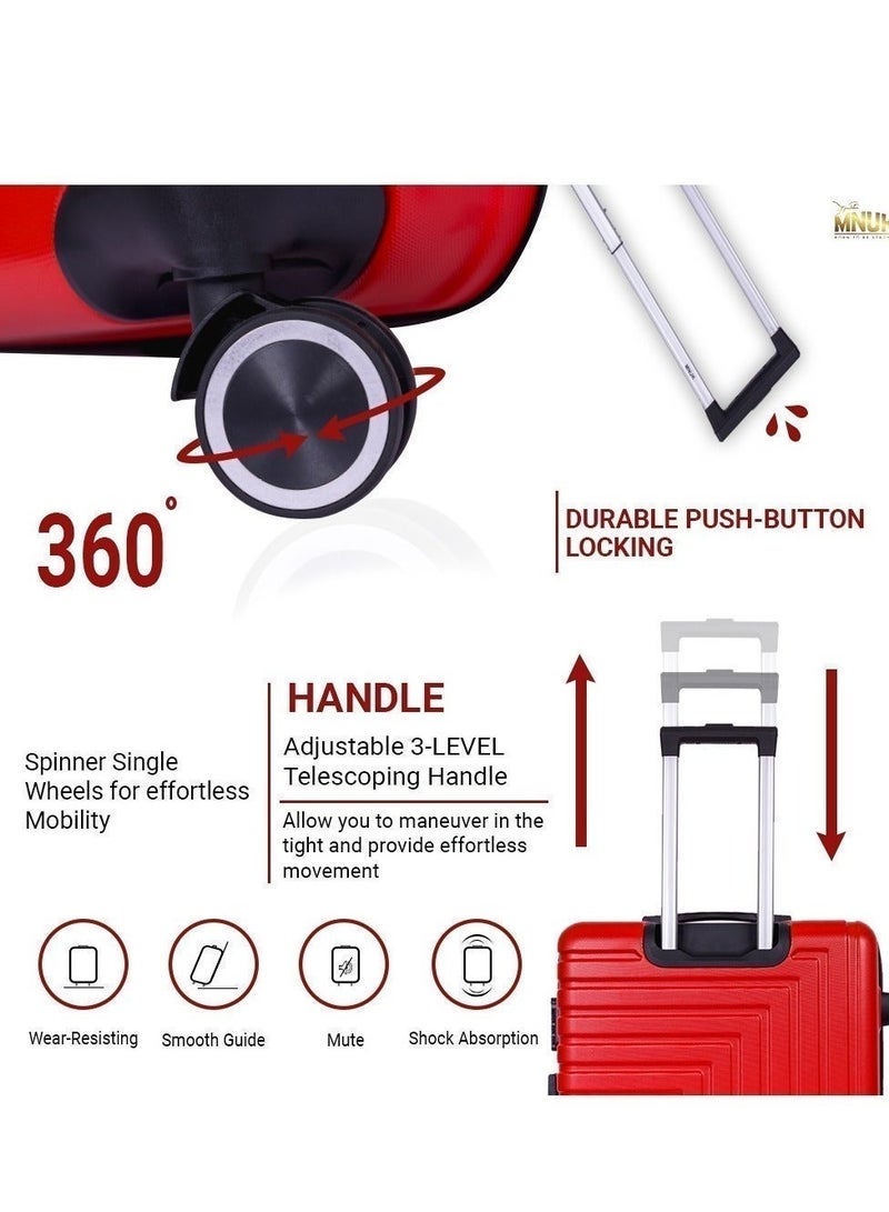 MNUK Pilgrimage Carry-on Luggage | Hardside Soft Handle Trolley with Universal Lock |Double 360° 4 Wheeler| Cabin-20 Inch, Red - Image 2