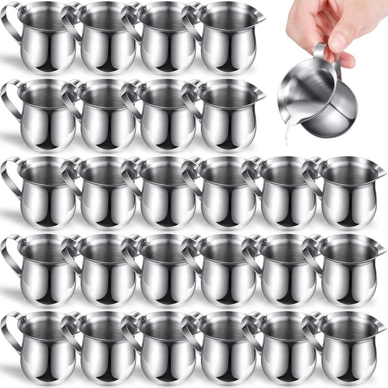 Potchen 24 Pack Stainless Steel Bell Creamers 3 Ounce Creamer Pitcher Mini Coffee Milk Pitchers with Handle and Pouring Spout Cups for Serving Espresso, Tea, Milk, Maple Syrup, Sauce - Image 1