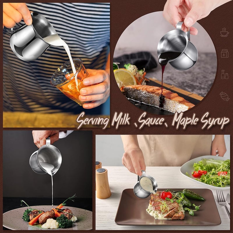 Potchen 24 Pack Stainless Steel Bell Creamers 3 Ounce Creamer Pitcher Mini Coffee Milk Pitchers with Handle and Pouring Spout Cups for Serving Espresso, Tea, Milk, Maple Syrup, Sauce - Image 4