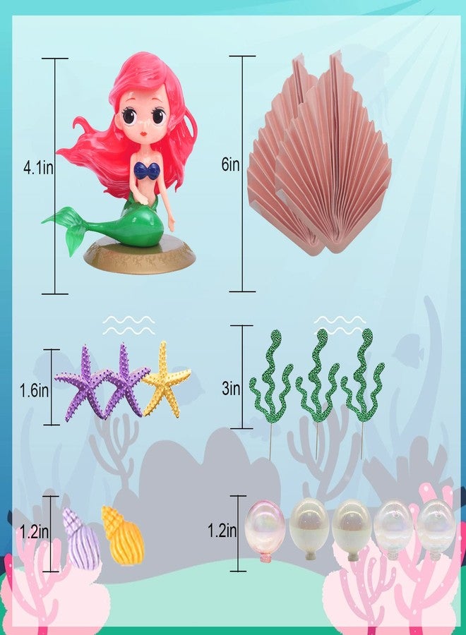 MEMOVAN Mermaid Cake Topper Under the Sea Cake Toppers with Bubble Balls Seashell Cake Cupcake Topper Mini Mermaid Figurines Cake Decoration for Mermaids Theme Princess Underwater Party-16pcs - Image 2