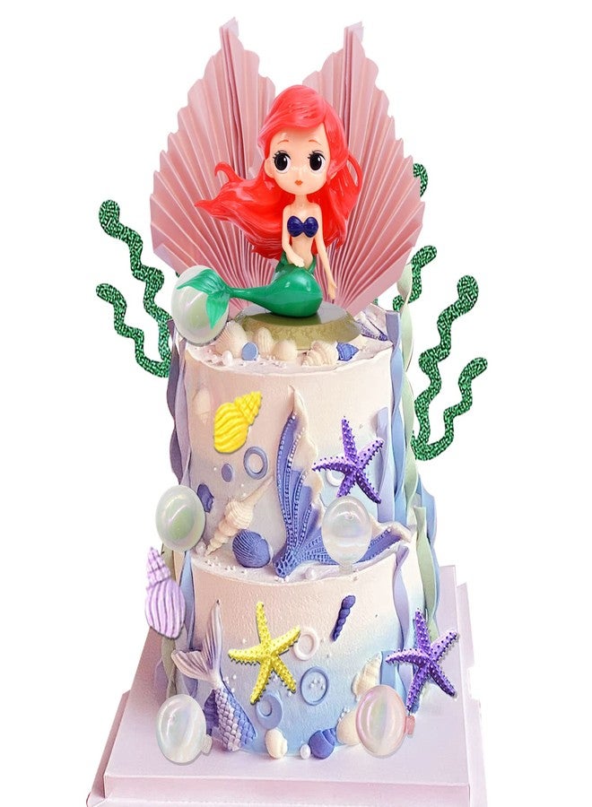 MEMOVAN Mermaid Cake Topper Under the Sea Cake Toppers with Bubble Balls Seashell Cake Cupcake Topper Mini Mermaid Figurines Cake Decoration for Mermaids Theme Princess Underwater Party-16pcs - Image 1
