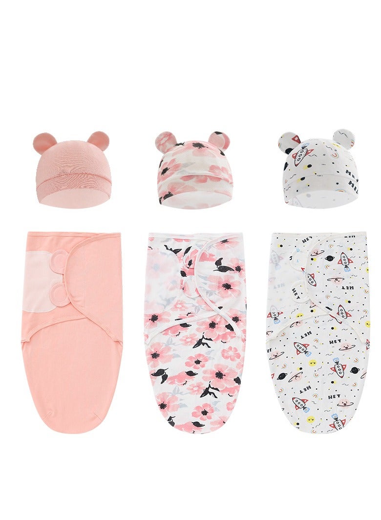 DoDojami Baby Blanket Hat Set Wrap Cap Sets Cartoon Printed Cotton Newborn Swaddle Adjustable Infant Sleeping Swaddle Wraps all Seasons 0-6 Months - Image 1