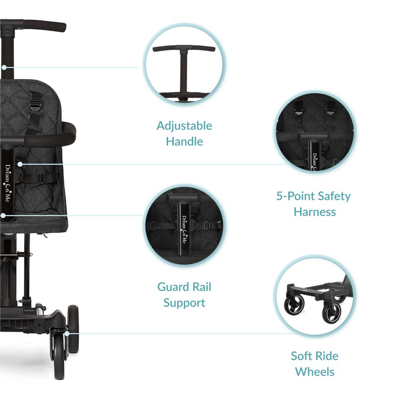 Dream On Me Lightweight and Compact Coast Rider Stroller with One Hand Easy Fold, Adjustable Handles and Soft Ride Wheels, Black - Image 4