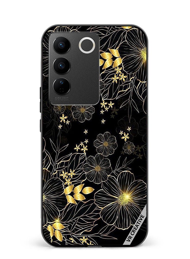 VR CREATIVE Protective Case Cover For Vivo V27e Golden Flower Design Multicolour - Image 1