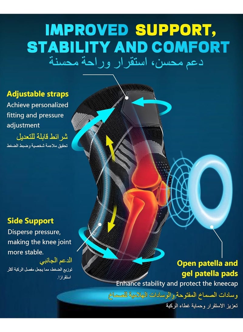 Bukela 2 Pieces  Adjustable Strap Knee Support Brace Unisex Compression Knee Pad For Joint Pain Recovery Fitness Outdoor Sports  Large Size - Image 5