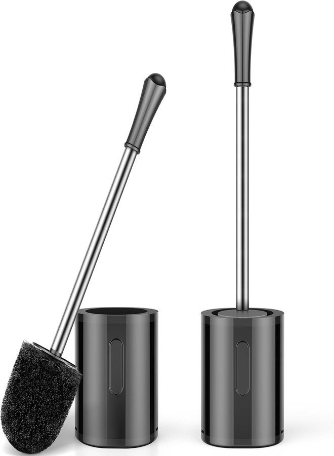 AONEZ Compact Size Toilet Brush & Holder, 2 Pack, Stainless Steel Handle, Space Saving for Storage, Drip-Proof, Easy to Assemble, Black - Image 1