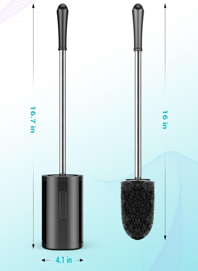 AONEZ Compact Size Toilet Brush & Holder, 2 Pack, Stainless Steel Handle, Space Saving for Storage, Drip-Proof, Easy to Assemble, Black - Image 2