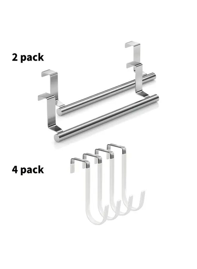 4 Pack Plus 2 Pack Heavy Duty Over Door Hooks With Towel Rack Bar Holder Combo - Image 1