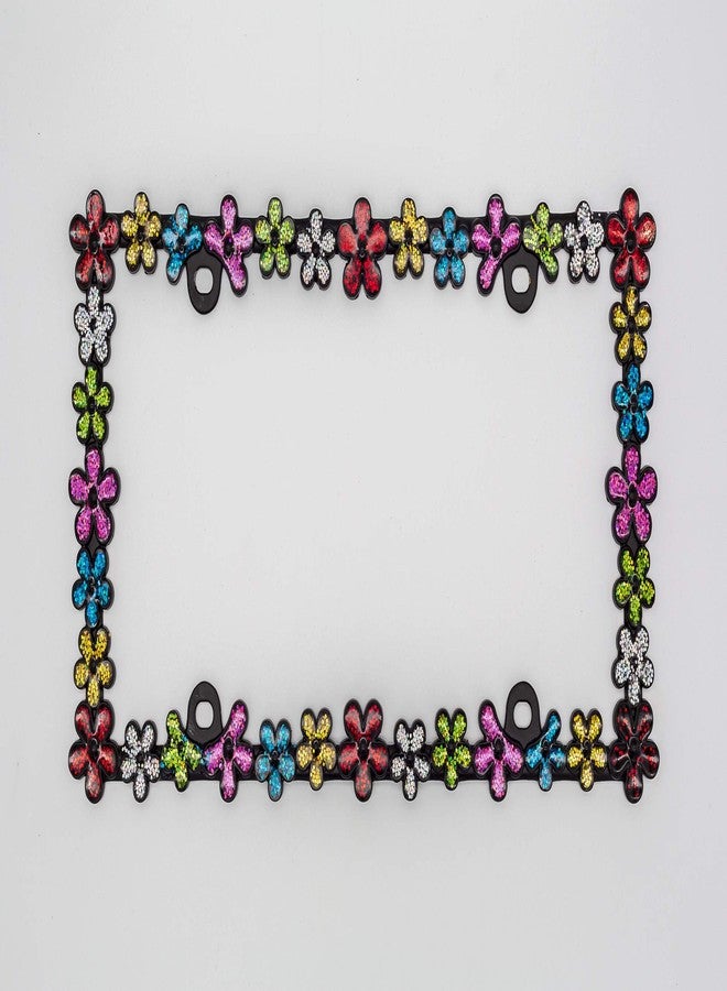 Creathome 3D Shining Daisy Wrenth License Plate Frame from Pure Zinc Alloy Metal Perfect Plate Holder, Matt Black with Colorful Glitter - Image 4