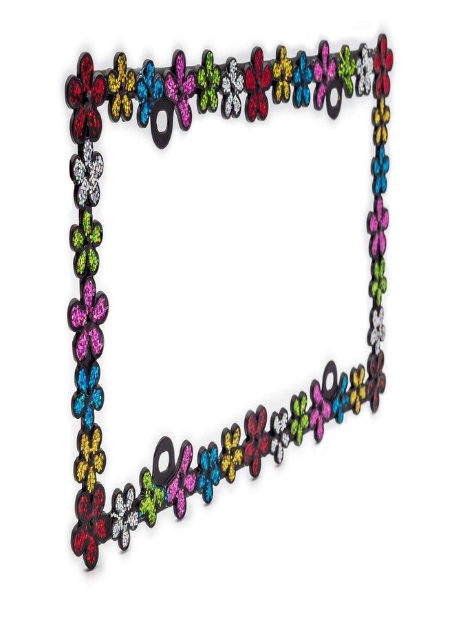 Creathome 3D Shining Daisy Wrenth License Plate Frame from Pure Zinc Alloy Metal Perfect Plate Holder, Matt Black with Colorful Glitter - Image 5