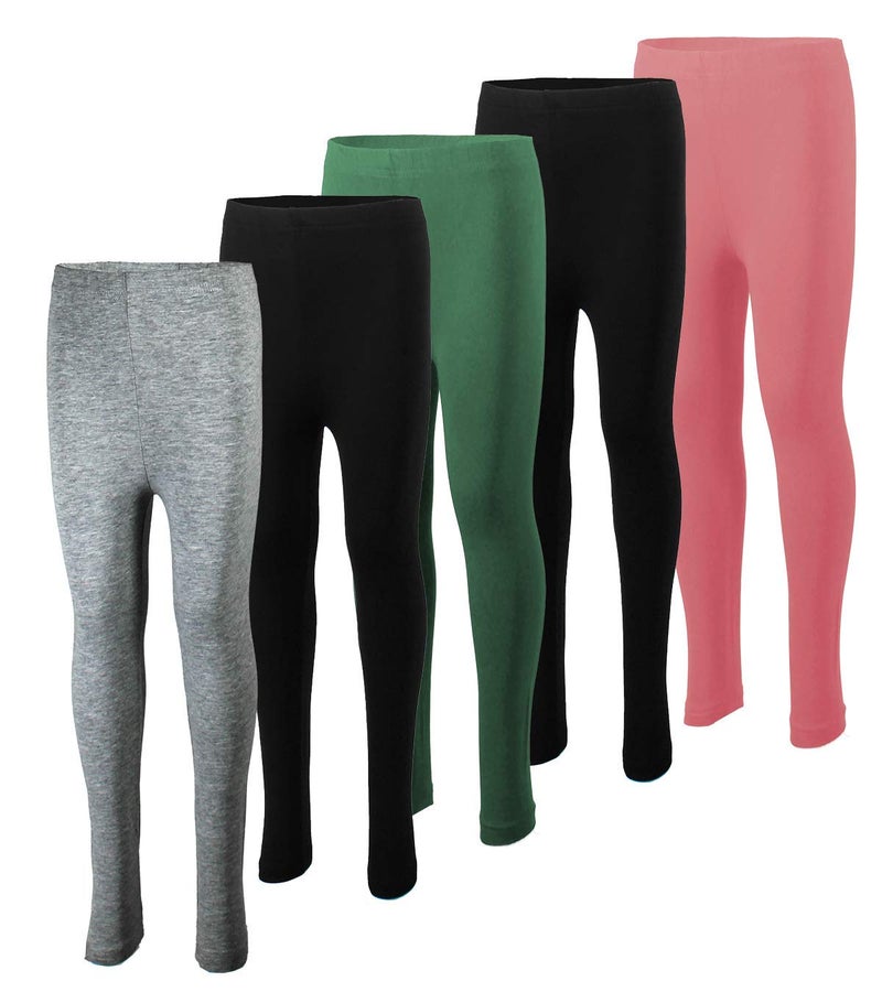 MISS POPULAR مجموعة MISS POPULAR من 5 قطع ليجنز للفتيات مقاسات 4-16 قطن ناعم مريح مع حزام مرن بألوان متعددة (حزمة 2، 10/12) - Image 1