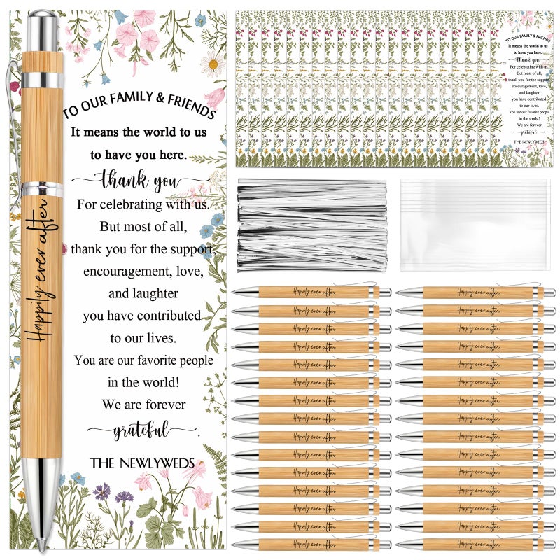 Spakon 72 Sets Wildflower Wedding Favors for Guests Bamboo Pens with Thank You Cards Clear Gift Bags Bridal Shower Gifts for Guest Souvenirs