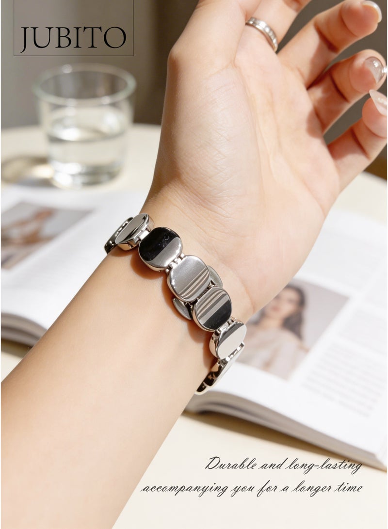 JUBITO watch strap, 42mm, for women, silver metallic oval band, for Apple iWatch S10/11 (Starlight color) - Image 2