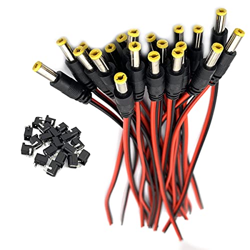 DEVMO 20PCS DC Power Jack Socket Connector 5.5 x 2.1mm DC-005 Black Barrel-Type PCB Mount + 12V DC Power Jack Connector Cable - Image 1