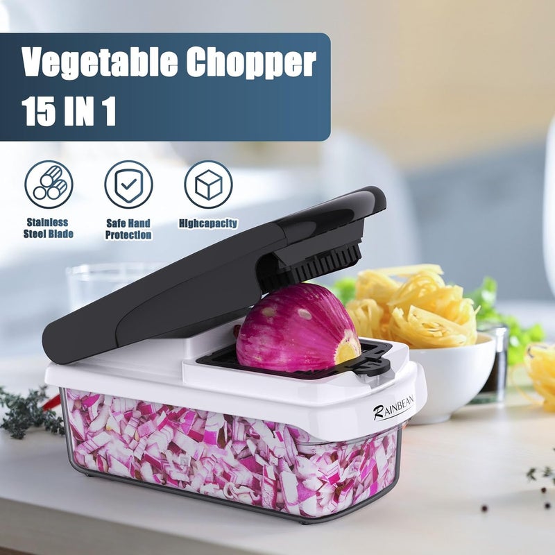 RAINBEAN Vegetable Chopper - Mandoline Slicer, Onion Veggie Food Chopper with Container, Cucumber Potato Slicer, Salad Chopper Tool, 15 in 1 Kitchen Gadgets, Perfect for Cooking House Warming Gifts - Image 2