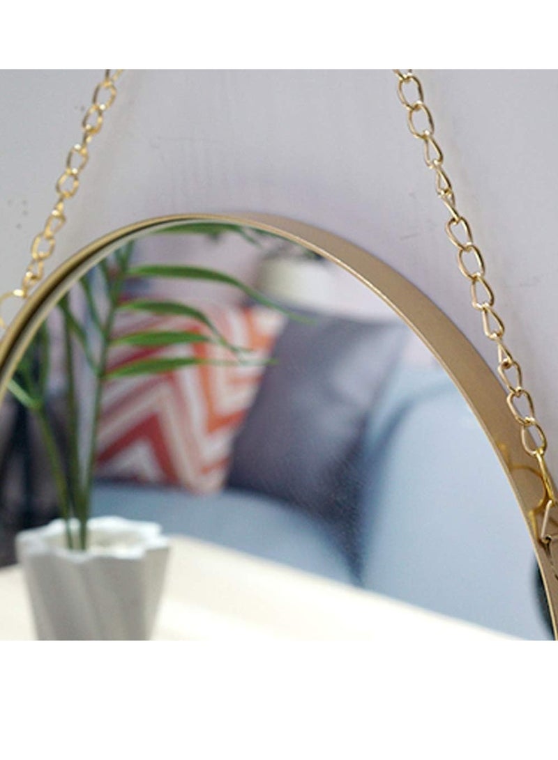DIOTTI Gold Round Hanging Mirror with Chain, 25cm Diameter Wall Decor, Shaving and Bathroom Mirror, Stylish Home Accent Decor - Image 3