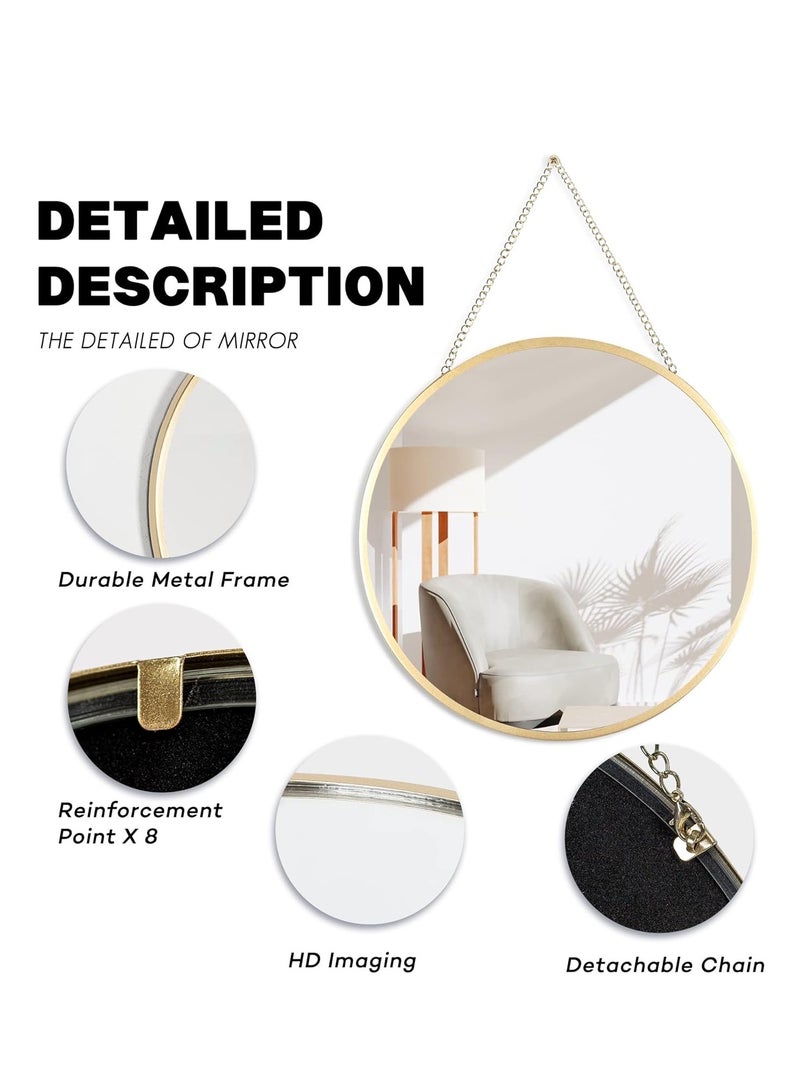 DIOTTI Gold Round Hanging Mirror with Chain, 25cm Diameter Wall Decor, Shaving and Bathroom Mirror, Stylish Home Accent Decor - Image 4