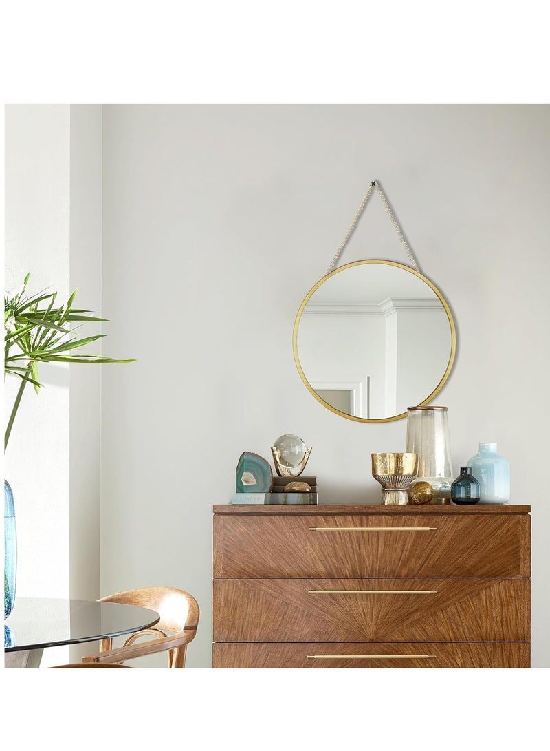 DIOTTI Gold Round Hanging Mirror with Chain, 25cm Diameter Wall Decor, Shaving and Bathroom Mirror, Stylish Home Accent Decor - Image 1