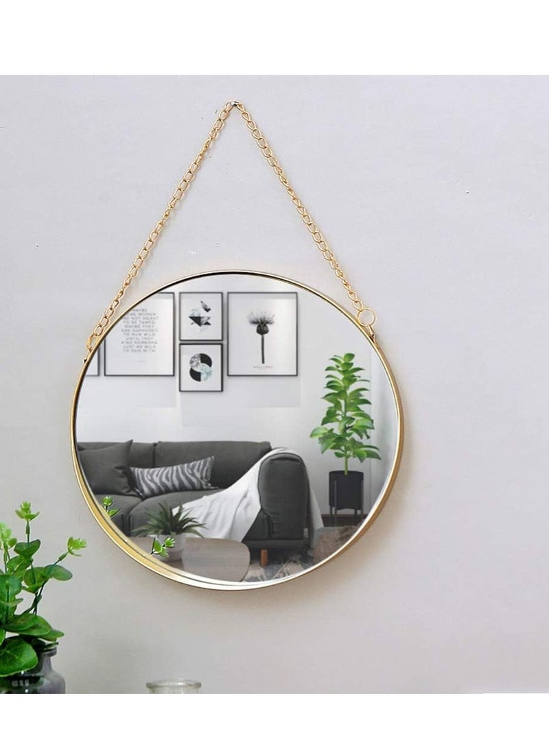 DIOTTI Gold Round Hanging Mirror with Chain, 25cm Diameter Wall Decor, Shaving and Bathroom Mirror, Stylish Home Accent Decor - Image 2