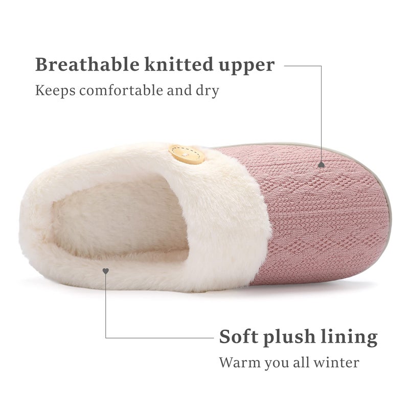 Chantomoo Womens Slipper Warm Comfy Memory Foam House Slippers Knitted Shoes Faux Fur Lined Anti-Skid Rubber Sole Bedroom Cozy Indoor Outdoor Slippers Pink Size7 8 6..5 - Image 3