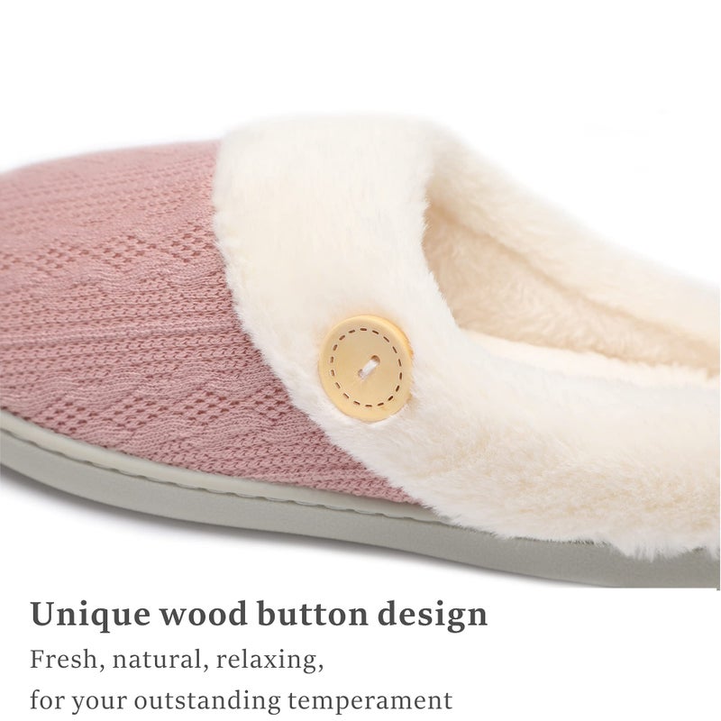 Chantomoo Womens Slipper Warm Comfy Memory Foam House Slippers Knitted Shoes Faux Fur Lined Anti-Skid Rubber Sole Bedroom Cozy Indoor Outdoor Slippers Pink Size7 8 6..5 - Image 4