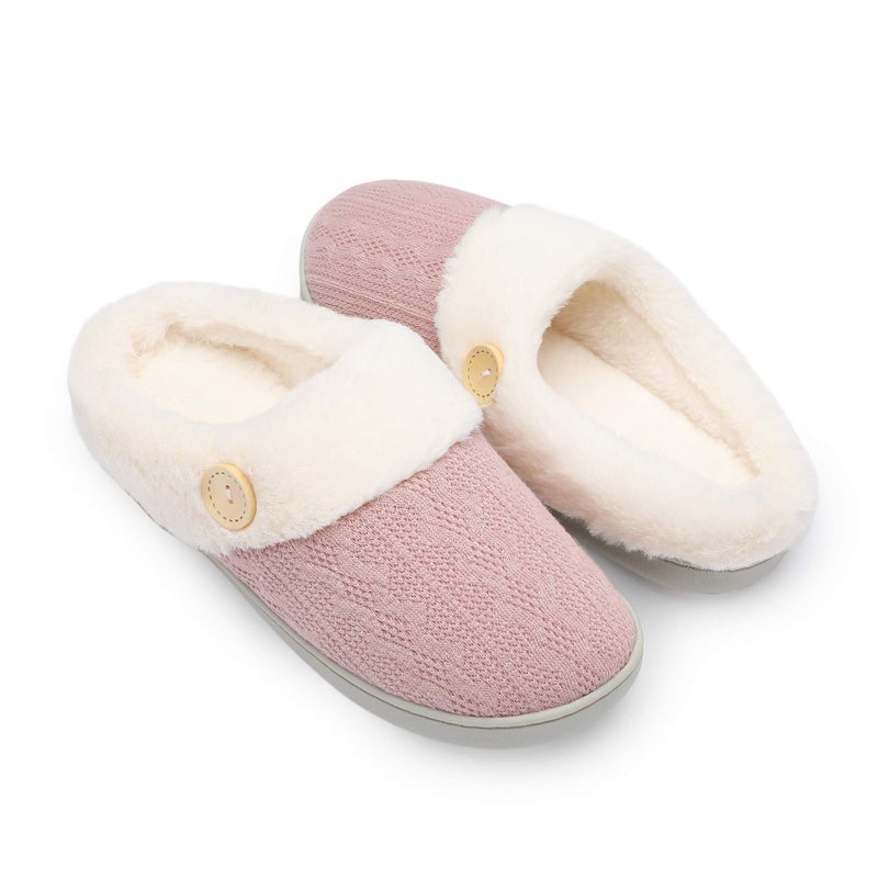 Chantomoo Womens Slipper Warm Comfy Memory Foam House Slippers Knitted Shoes Faux Fur Lined Anti-Skid Rubber Sole Bedroom Cozy Indoor Outdoor Slippers Pink Size7 8 6..5 - Image 1