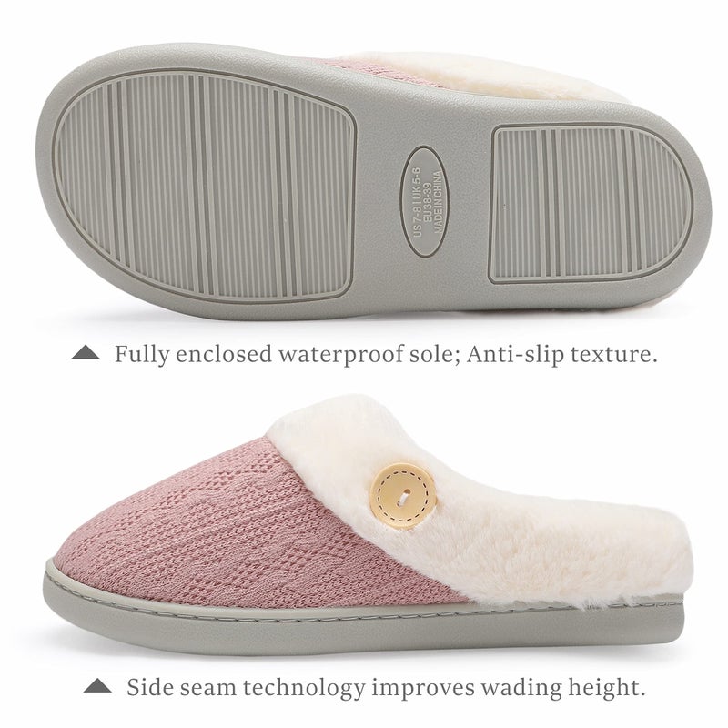 Chantomoo Womens Slipper Warm Comfy Memory Foam House Slippers Knitted Shoes Faux Fur Lined Anti-Skid Rubber Sole Bedroom Cozy Indoor Outdoor Slippers Pink Size7 8 6..5 - Image 2