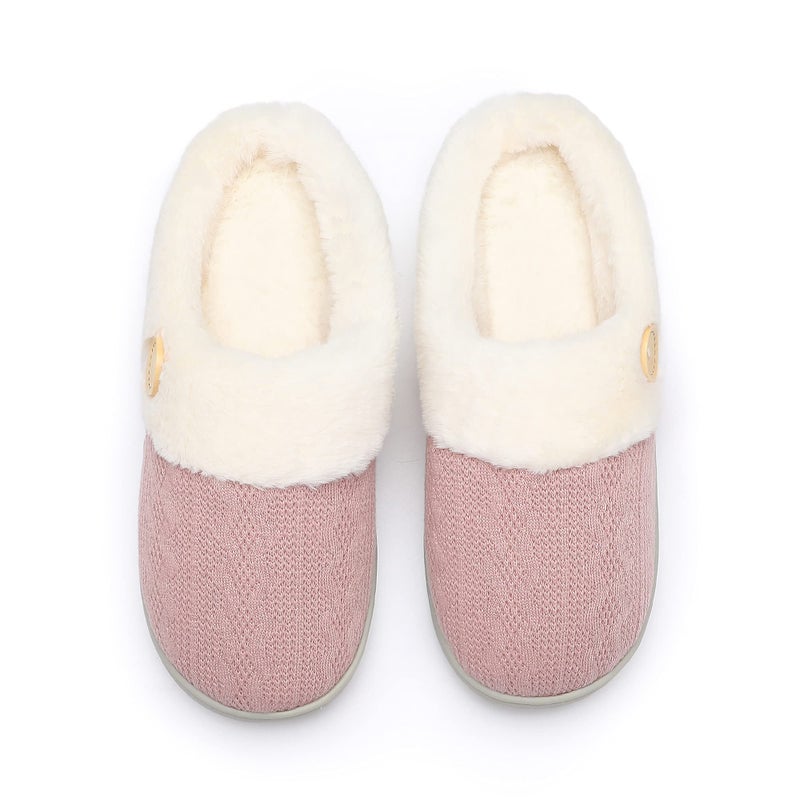 Chantomoo Womens Slipper Warm Comfy Memory Foam House Slippers Knitted Shoes Faux Fur Lined Anti-Skid Rubber Sole Bedroom Cozy Indoor Outdoor Slippers Pink Size7 8 6..5 - Image 5