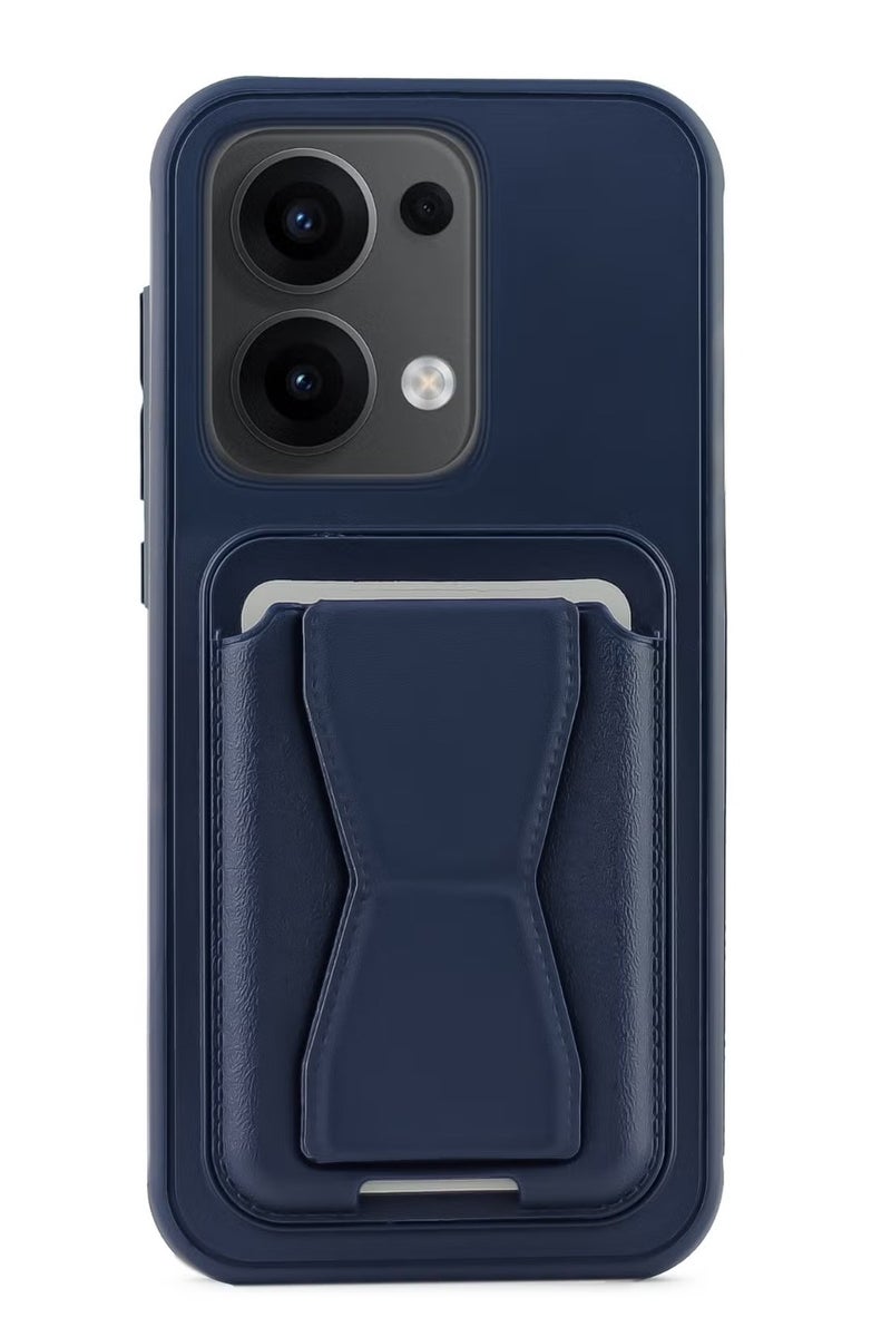 غطاء خلفي من الجلد مع محفظة بطاقات، جراب قابل للطي مقاوم للصدمات متوافق مع Oppo Reno 13 Pro 5G (أزرق)