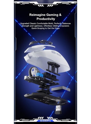 SC590 PRO Wireless Gaming Mouse 2.4G + Bluetooth + Wired | 81g Lightweight Esports Mouse with 3311 Sensor Chip, RGB Lighting, Ergonomic Design, Ultra-Fast Response for PC & Laptop - view 3