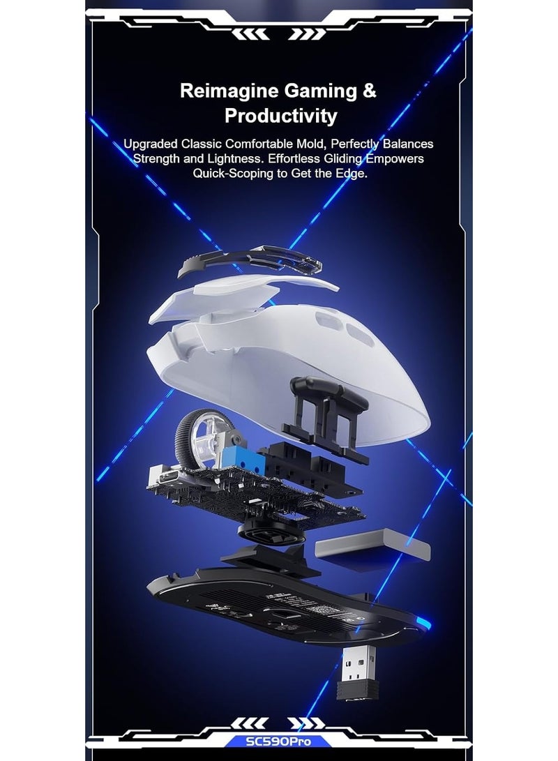 AULA فأرة الألعاب اللاسلكية SC590 PRO 2.4G + بلوتوث + سلكية | فأرة esports خفيفة الوزن 81 جرام مع شريحة استشعار 3311، إضاءة RGB، تصميم مريح، استجابة فائقة السرعة لجهاز الكمبيوتر واللابتوب - Image 3