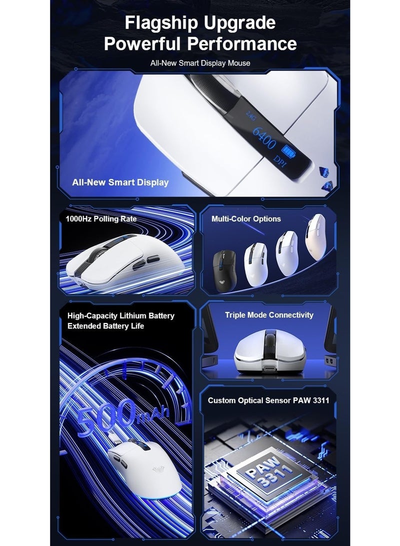 AULA فأرة الألعاب اللاسلكية SC590 PRO 2.4G + بلوتوث + سلكية | فأرة esports خفيفة الوزن 81 جرام مع شريحة استشعار 3311، إضاءة RGB، تصميم مريح، استجابة فائقة السرعة لجهاز الكمبيوتر واللابتوب - Image 5