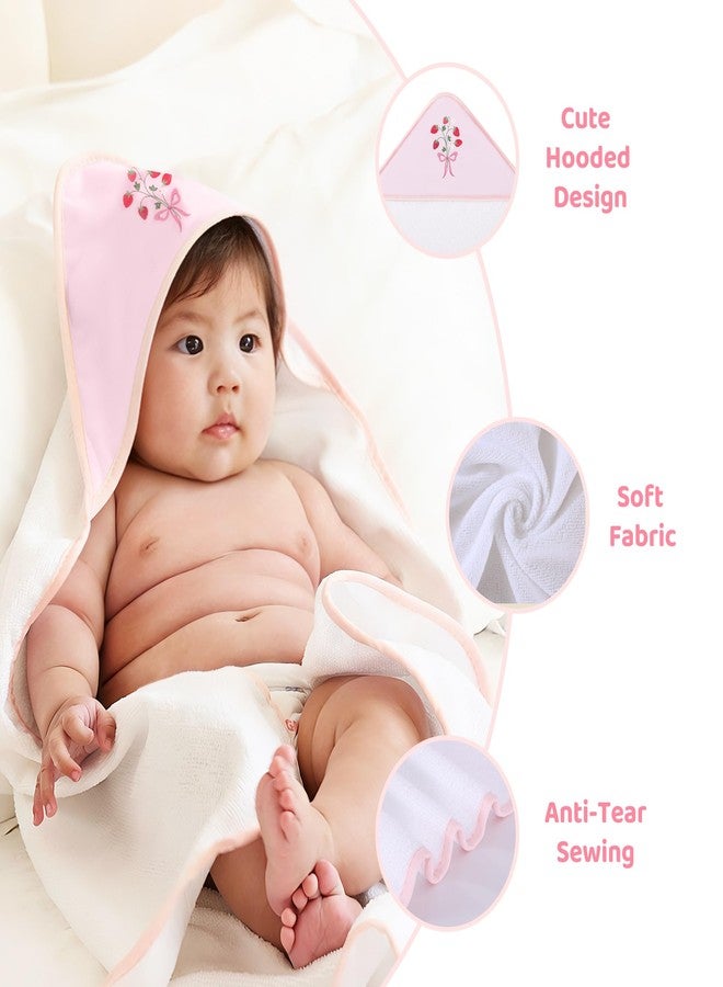 Mooreeke Baby Towel with Hood for Girls Strawberry Bath Towel for Babies Ultra Soft Absorbent 3 PCS Baby Towels and 3 PCS Washcloths for Newborn Essentials - Image 2