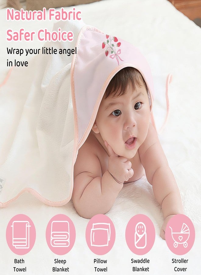 Mooreeke Baby Towel with Hood for Girls Strawberry Bath Towel for Babies Ultra Soft Absorbent 3 PCS Baby Towels and 3 PCS Washcloths for Newborn Essentials - Image 4