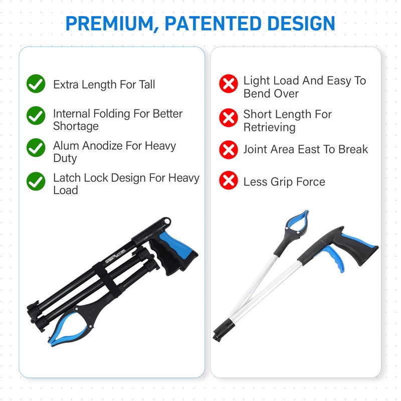 GrabRunner 38 Inch & 44 Inch Extra Long Grabber Reacher Tool Set â€“ Extendable Reacher Grabber Pickup Tools for Seniors, Disabled and Hard-to-Reach Areas, Ergonomic Grip & Lightweight Designï¼ˆBlueï¼‰ - Image 5