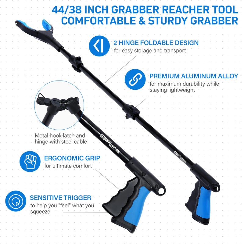 GrabRunner 38 Inch & 44 Inch Extra Long Grabber Reacher Tool Set â€“ Extendable Reacher Grabber Pickup Tools for Seniors, Disabled and Hard-to-Reach Areas, Ergonomic Grip & Lightweight Designï¼ˆBlueï¼‰ - Image 3
