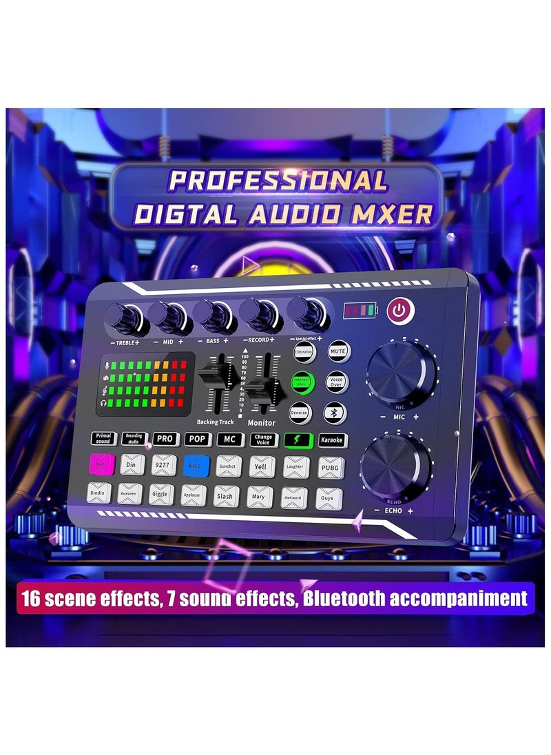 Professional Audio Mixer, Live Sound Card and Audio Interface with DJ Mixer Effects and Voice Changer,Podcast Production Studio Equipment, Prefect for Streaming/Podcasting/Gaming