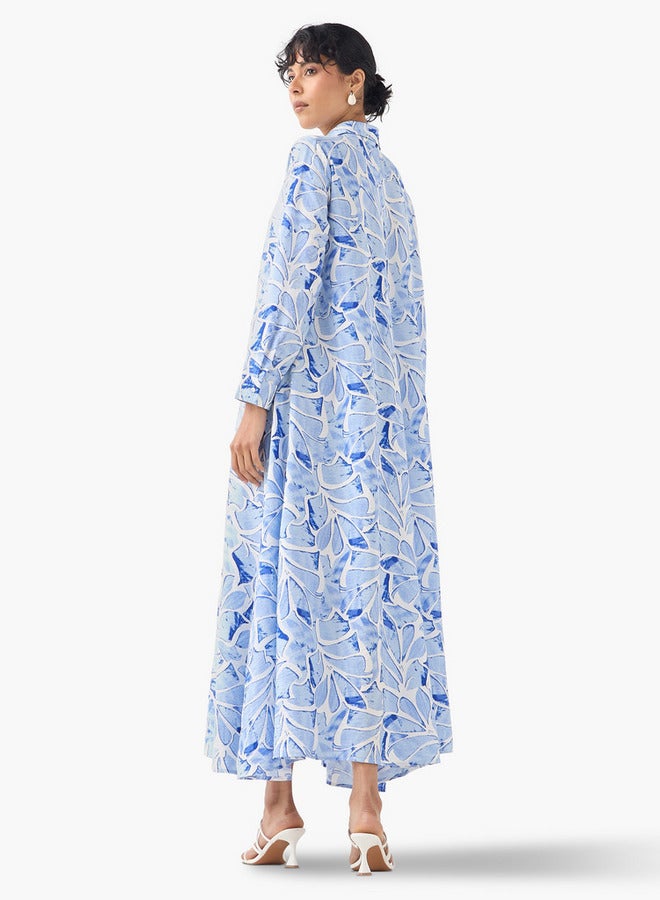 ايكونيك فستان ماكسي أيقوني بطبعة وياقة وأكمام طويلة - Image 3