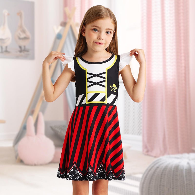 Jurebecia Girls Nightdress Nightgowns Flutter Sleeves Night Gown Sleepwear Pajamas Nightie Dress for Kids Girls 5t Red Black - Image 2