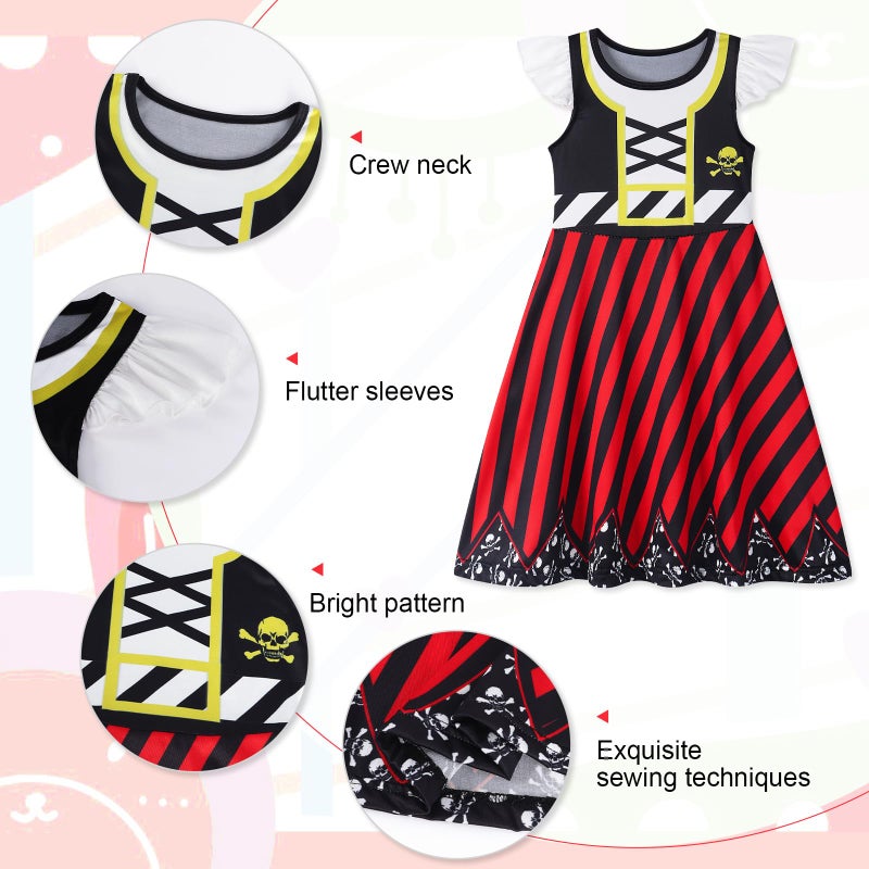 Jurebecia Girls Nightdress Nightgowns Flutter Sleeves Night Gown Sleepwear Pajamas Nightie Dress for Kids Girls 5t Red Black - Image 4