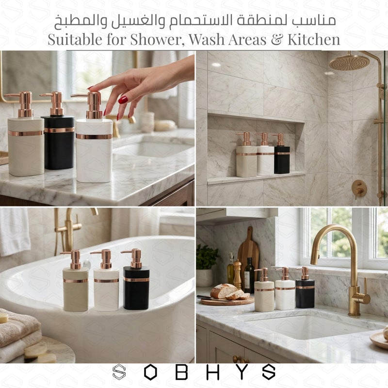 SOBHYS Modern Soap Dispenser with Rose Gold Pump, Off-White, Greige and Black Plastic, 11cm Height, Premium Bathroom Kitchen Accessory - SOBHYS (Greige) - Image 5