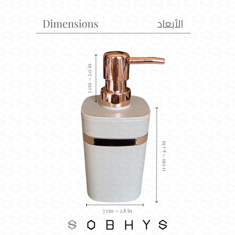 SOBHYS Modern Soap Dispenser with Rose Gold Pump, Off-White, Greige and Black Plastic, 11cm Height, Premium Bathroom Kitchen Accessory - SOBHYS (Greige) - Image 2