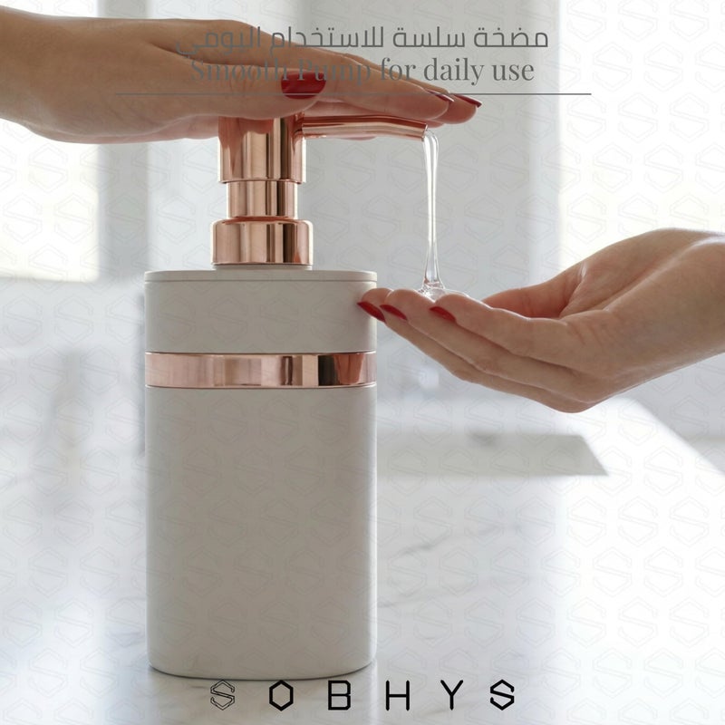 SOBHYS Modern Soap Dispenser with Rose Gold Pump, Off-White, Greige and Black Plastic, 11cm Height, Premium Bathroom Kitchen Accessory - SOBHYS (Greige) - Image 4
