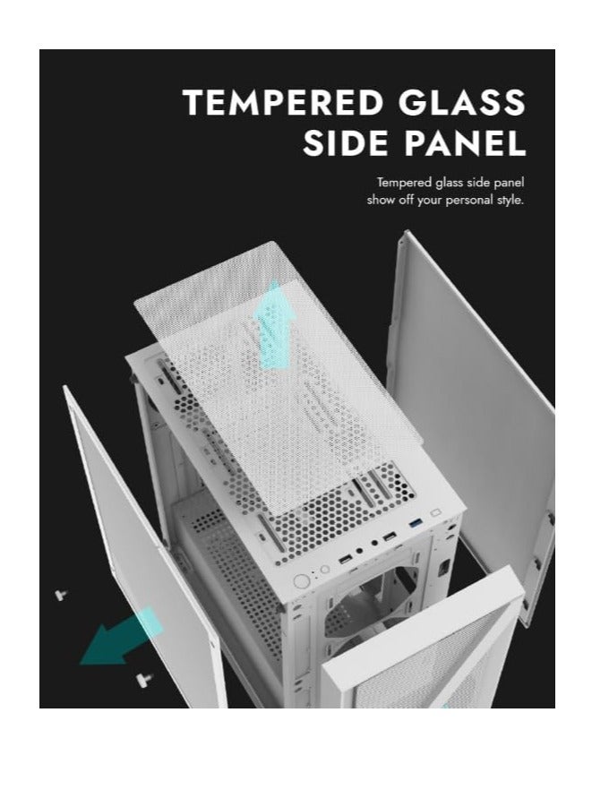 DK260 Air Mesh Mid-Tower Gaming Computer Case, ATX M-ATX ITX Gaming PC Case 4x Pre-Installed ARGB Fans, 360mm Radiator, 6x Fans Support, Steel and Tempered Glass, Graphics Card Support - Image 2