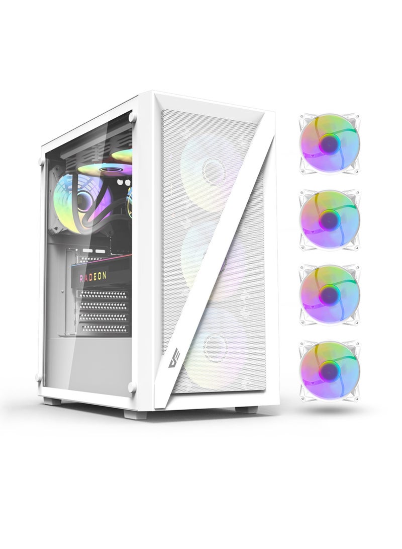DK260 Air Mesh Mid-Tower Gaming Computer Case, ATX M-ATX ITX Gaming PC Case 4x Pre-Installed ARGB Fans, 360mm Radiator, 6x Fans Support, Steel and Tempered Glass, Graphics Card Support - Image 1