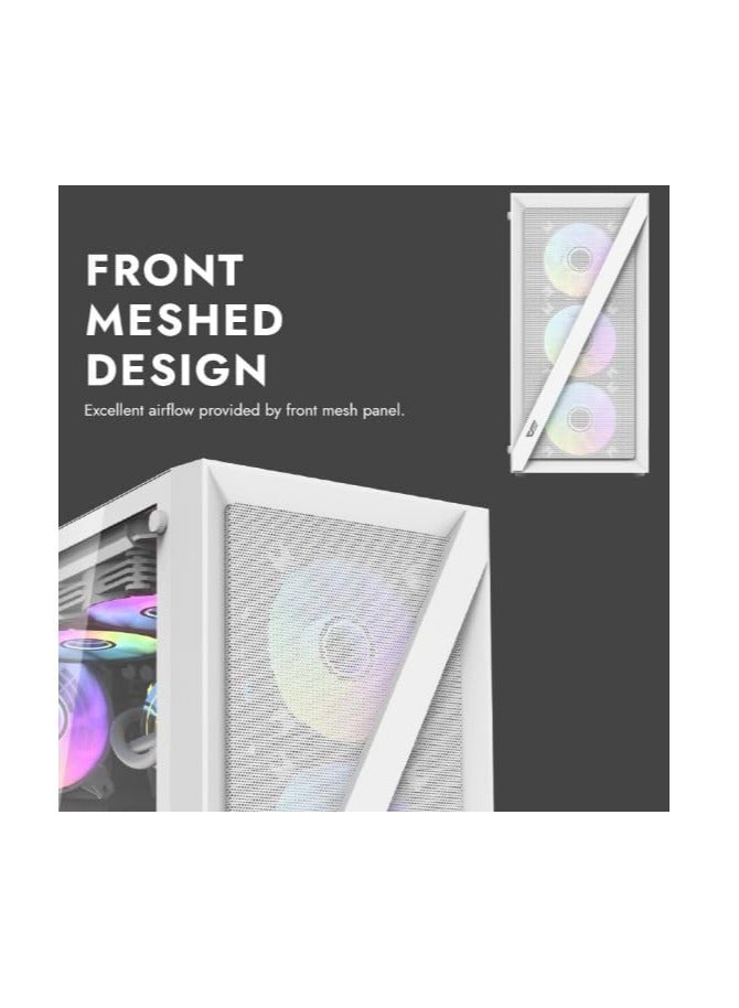 DK260 Air Mesh Mid-Tower Gaming Computer Case, ATX M-ATX ITX Gaming PC Case 4x Pre-Installed ARGB Fans, 360mm Radiator, 6x Fans Support, Steel and Tempered Glass, Graphics Card Support - Image 3