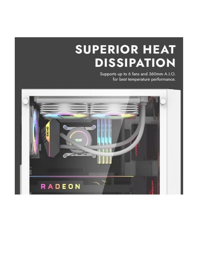 DK260 Air Mesh Mid-Tower Gaming Computer Case, ATX M-ATX ITX Gaming PC Case 4x Pre-Installed ARGB Fans, 360mm Radiator, 6x Fans Support, Steel and Tempered Glass, Graphics Card Support - Image 5