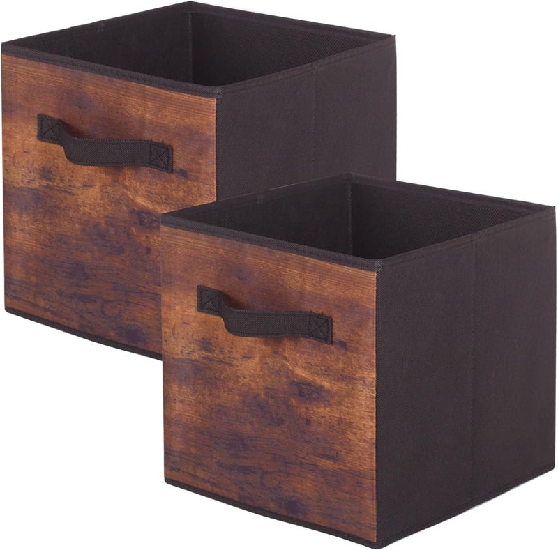PowerKing Storage Bins, Foldable Fabric Storage Cubes and Fabric Storage Organiser Drawer for Cupboard and Toy Storage, Pack of 2 (Retro Wood Pattern) - Image 1