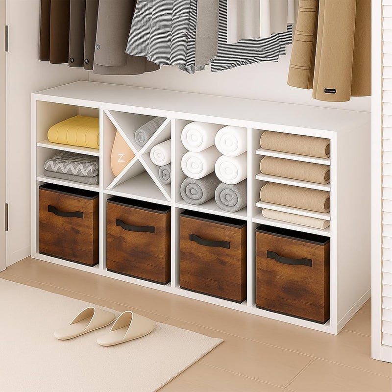 PowerKing Storage Bins, Foldable Fabric Storage Cubes and Fabric Storage Organiser Drawer for Cupboard and Toy Storage, Pack of 2 (Retro Wood Pattern) - Image 3